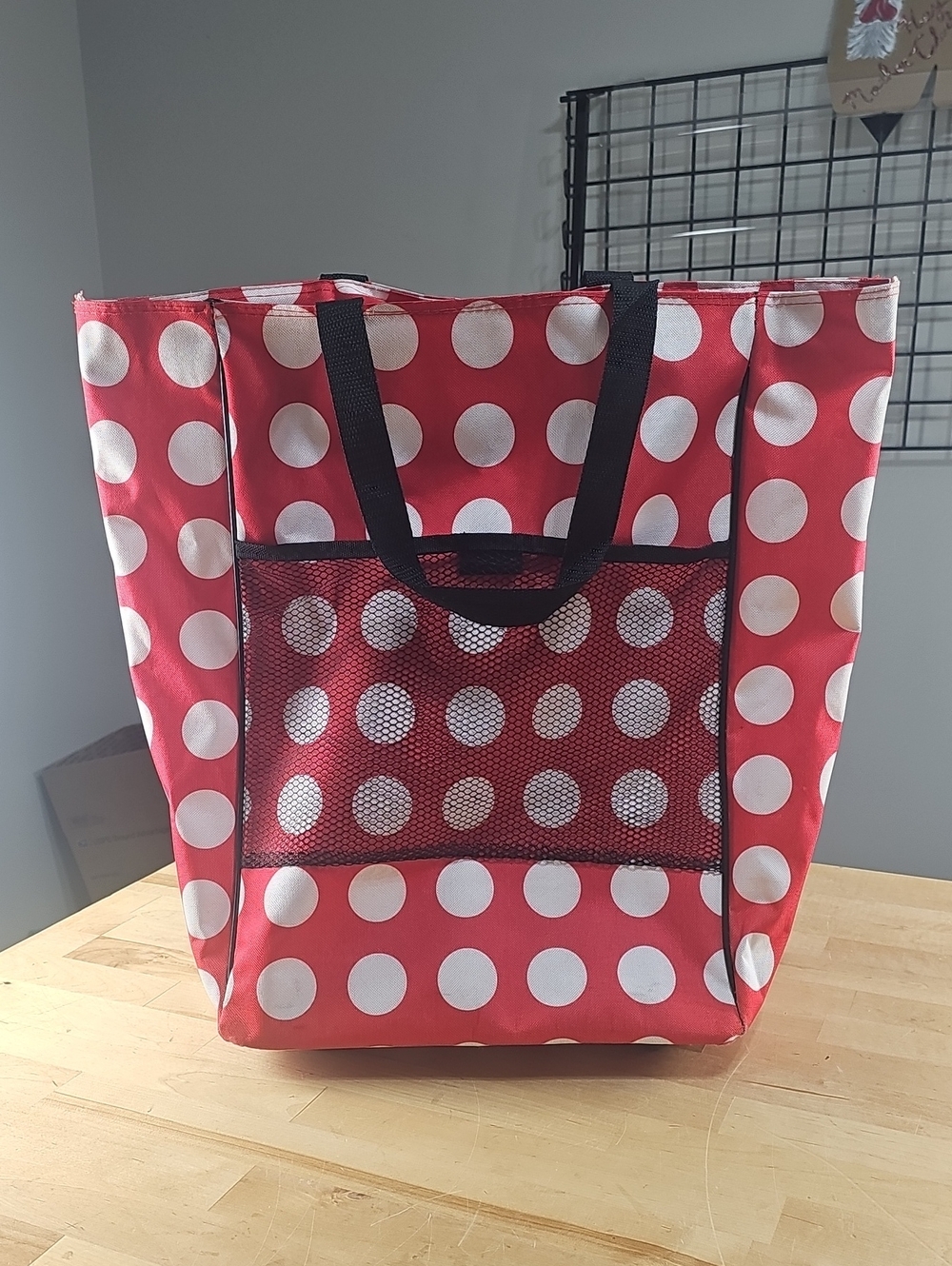 Red Polka Dot Rolling Tote Bag Telescopic Handle Travel Shopping Bag